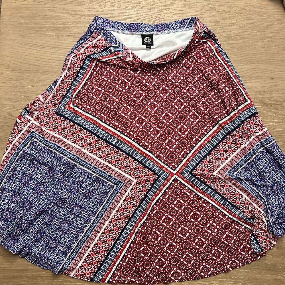 BOBEAU - Lined Midi Skirt Red White and Blue Design